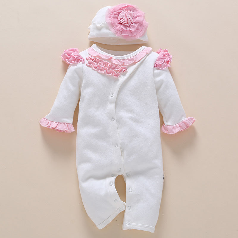 One-year-old baby wears newborn baby clothing romper jumpsuit